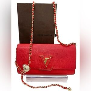 ♥️ Louis Vuitton Capucine WOC Red Taurillon Leather Box Wallet Clutch Purse Bag